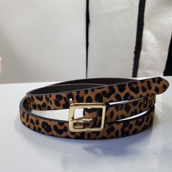 Accessories - Leopard Print Gold Belt Cowhide Leather Animal Fur Boho